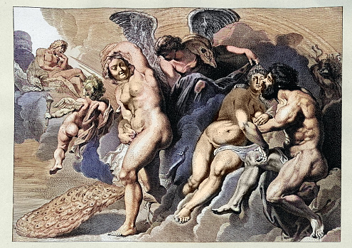 Vintage illustration Gods, Goddesses, and monsters, Love and Intrigue in Olympus, Greek Mythology, after Rubens