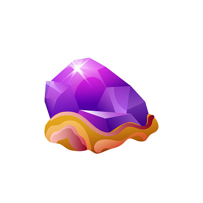Purple magic precious stone, shiny gemstone with sparkle for jewelry vector illustration