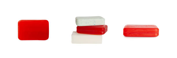 istock Red Soap Bar Isolated, Body Care Cosmetic, Fruit Soapy Detergent, Solid Shampoo, Glycerin Soap 2149213627