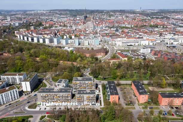 istock Residential district and a city, aerial view 2149215680