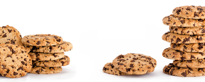 Lots of cookies on white background with copy space for your ad. National cookie day banner concept.