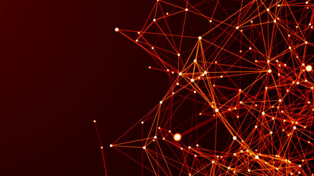 Digital plexus or network of glowing lines and dots. Abstract futuristic background. 3D rendering Digital plexus of many glowing lines and dots. Abstract futuristic background. 3D rendering abstract technology orange stock pictures, royalty-free photos & images