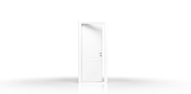 istock Semi open white door on white background 2149220391