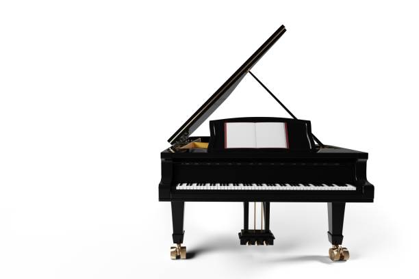 istock Classic black grand piano with open lid on white background 2149220403