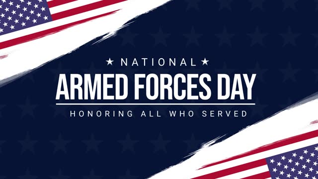 National Armed Forces Day 4k video animation with American flag in brush strokes. Honoring all who served. Celebration animation for Armed Forces Day