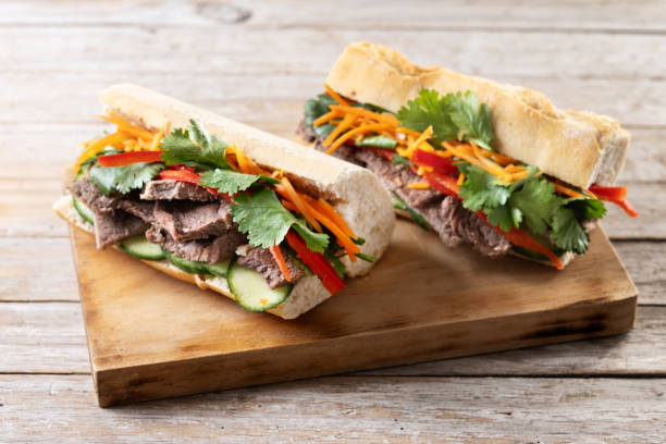 istock Vietnamese banh mi sandwich on wooden table 2149220583
