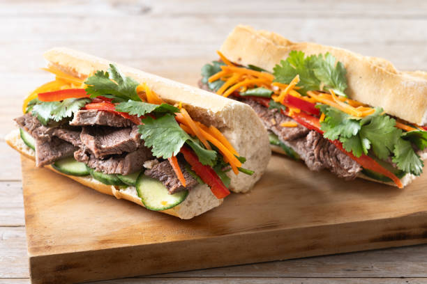 istock Vietnamese banh mi sandwich on wooden table 2149220648