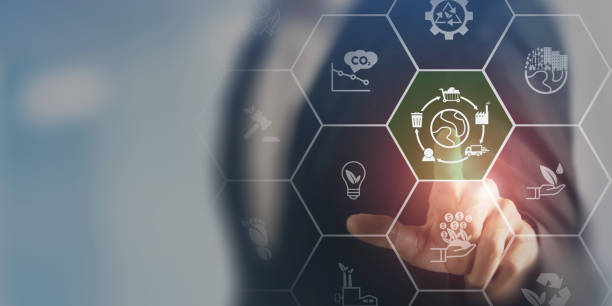 istock Sustainable business value chain concept. LCA, Life cycle assessment . Positive environmental impact to value chain product. Carbon footprint reduction. ISO LCA standard aims to limit climate change. 2149221236