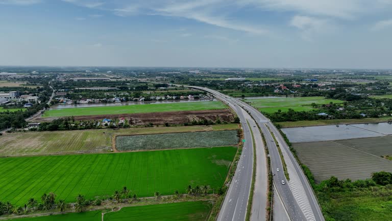 Aerial view of  expressway in the urban traffic way with green background