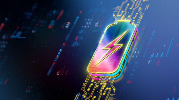 istock Battery icon futuristic background. Innovations and efficiency of power supply evolution. Futuristic battery icon in world of technological progress concept. CGI 3D render 2149225022