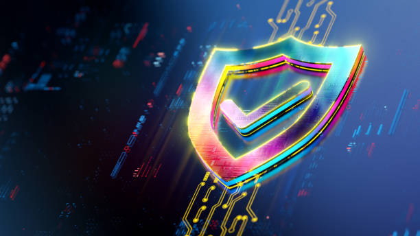 istock Shield icon on futuristic background. Security and safety Evolution. Futuristic shield icon in world of technological progress and innovation. CGI 3D render 2149225028