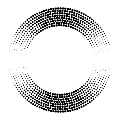Circular pattern of dots fading to x-axis. Eight orbits. Equal distance along tangent.