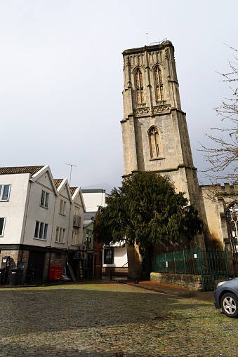 Bristol, England- March 29, 2024:Temple Church or Holy Cross Church in Bristol on a cloudy day