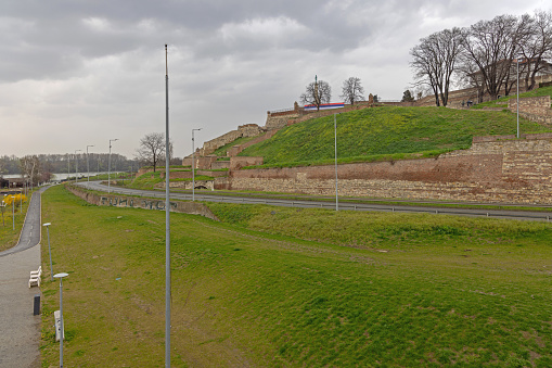 Belgrade, Serbia - March 11, 2024: Kalemegdan Fortress Park Historic Landmark Tourist Attraction at Green Autumn.