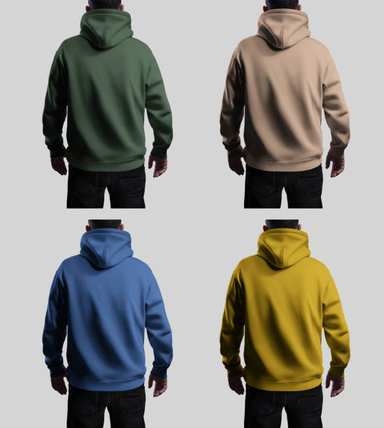 istock Template hoodie oversized for a man, bright colored clothing, back view, isolated on background with shadows. Set 2149227613