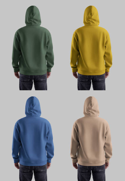 istock Template skinny oversize man in a hood, dark jeans, bright sloth, back view, isolated on background, set 2149227698