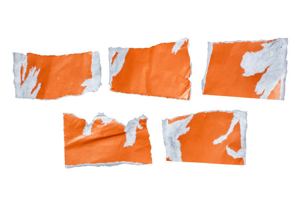 istock Set of ripped orange paper pieces on white background 2149227989