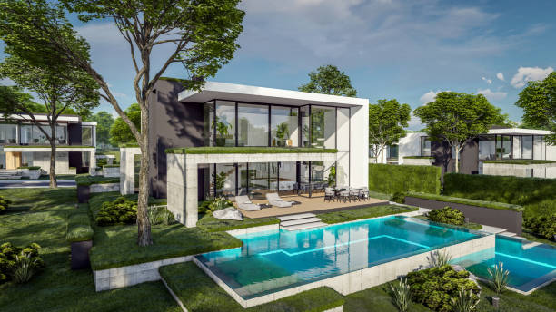 istock 3d rendering of flat roof house with concrete facade 2149228912