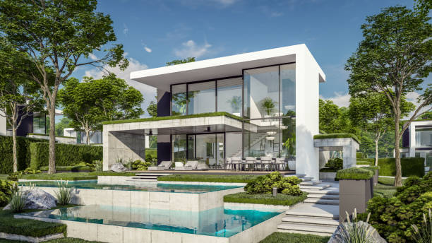istock 3d rendering of flat roof house with concrete facade 2149228917