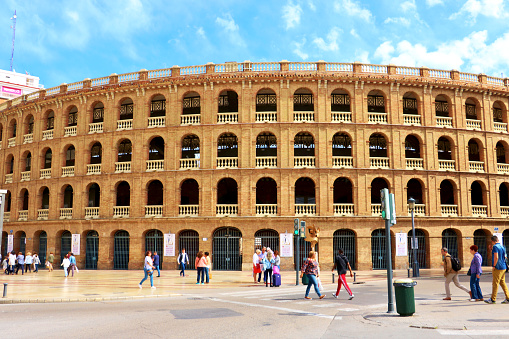Valencia, Spain - May 9th 2017: The main architecture of Valencia Bullring