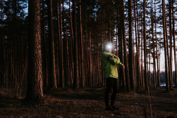 istock Young woman utilizes her mobile app to map out her route for a twilight run through the forest 2149230386
