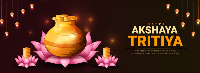 Vector poster of akshaya tritiya festival greeting design with Creative hand lettring.