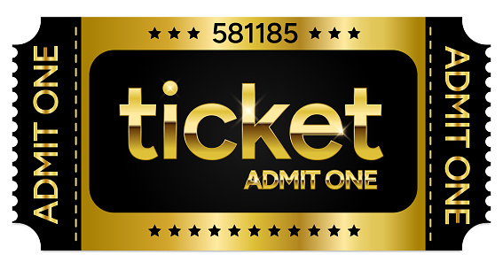 Lucky Gold and Black Admit One Ticket with Stars vector illustration