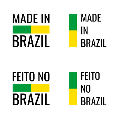 Made In Brazil logo with flag colors label vector set