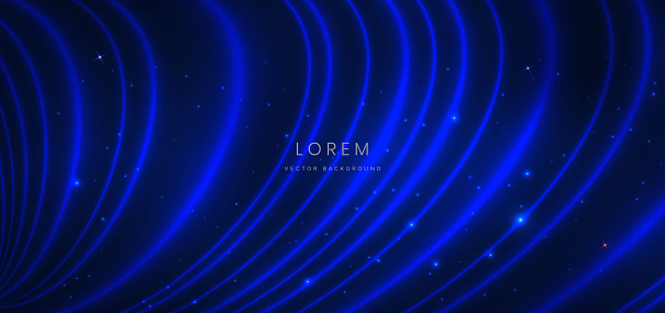 Abstract blue curved light ray glowing on dark blue background with copy space for text. Vector illustration