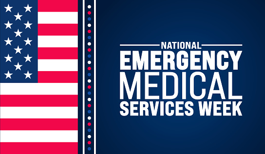 May is National EMS Week or Emergency Medical Services Week background template.