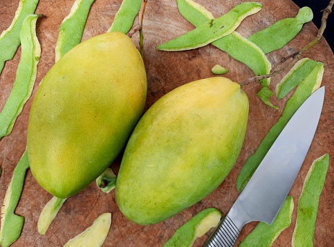 Cutting and Peeling Mango Fruit.