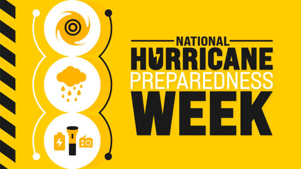 May is National Hurricane Preparedness Week background template. Holiday concept. use to background, banner, placard, card, and poster design template with text inscription and standard color. vector May is National Hurricane Preparedness Week background template. Holiday concept. preparation stock illustrations