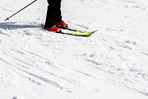 skier on the slope before the descent. active recreation
