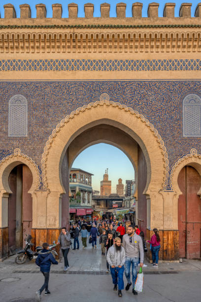 Group of People Walking in Front of Bab Boujloud in Fez, Morocco
