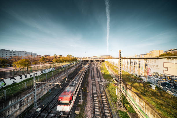 Plasencia, Caceres, Spain - June 12, 2023: Details of the architecture of the new train station of Plasencia. Modernization of Renfe Adif railway facilities.