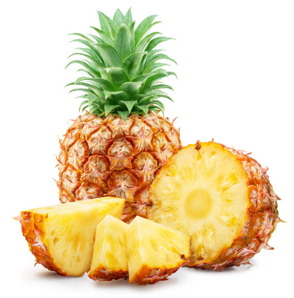 istock Ripe pineapple and pineapple slices isolated on white background. File contains clipping path. 2149242694