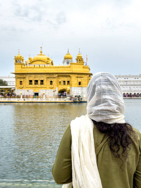Beautiful view of Golden Temple (Harmandir Sahib) in Amritsar, Punjab, India, Famous indian sikh landmark, Golden Temple, the main sanctuary of Sikhs in Amritsar, India