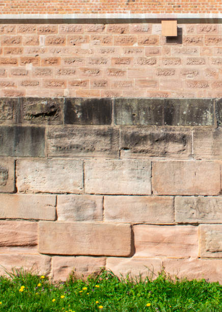 istock Grass by the ancient wall. Ready-made banner for advertising. Creative background 2149246715