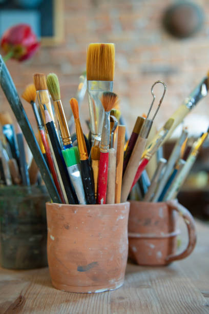 istock Art and craft tools close up view .  artwork art colors design hard work concept . Vertical shot 2149252064