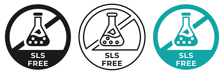 SLS and SLES free icon. Paraffin, paraben and sulfate forbidden label. No chemicals ban or prohibition logo, illustration, badge, symbol, stamp, sticker, emblem or seal isolated.