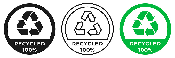 Recycled icon. Made from recycled materials symbol. Zero waste sign. Reused plastic and paper label isolated.