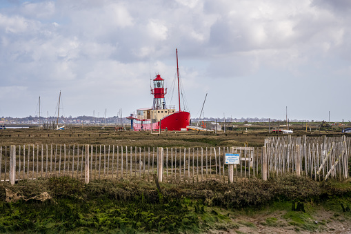 Tollesbury, Essex, England, UK - March 24, 2023: Lightship in the harbour