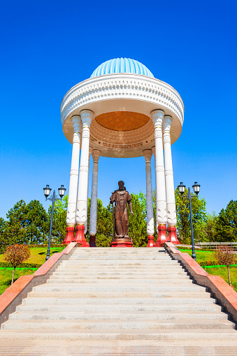 Tashkent, Uzbekistan - April 11, 2021: Alisher Navoiy monument in the centre of Tashkent city in Uzbekistan
