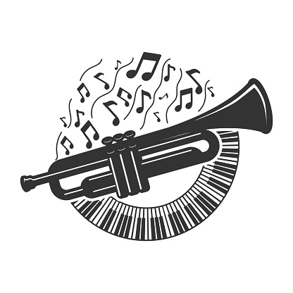 Illustration Trumpet Horn and Piano Organ with Music Note for Sing Song Jazz