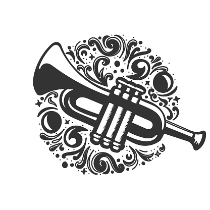 Vintage Retro Trumpet Horn Art for Jazz Music Competition Festival