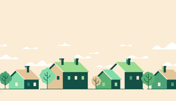 zielona dzielnica domy społeczności tło - dzielnica obrazy stock illustrations