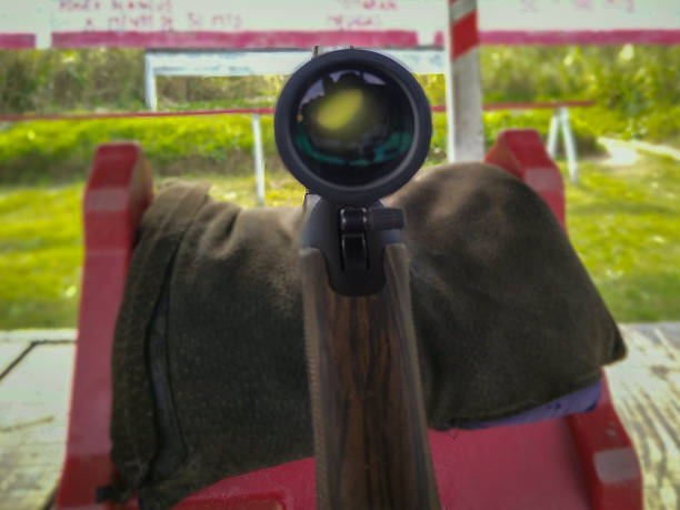 Shotgun with telescopic sight shooter point ov view, shooting club, canelones, uruguay