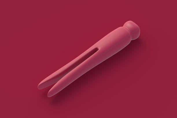 istock Retro clothespin of magenta on red background. 3d render 2149261593