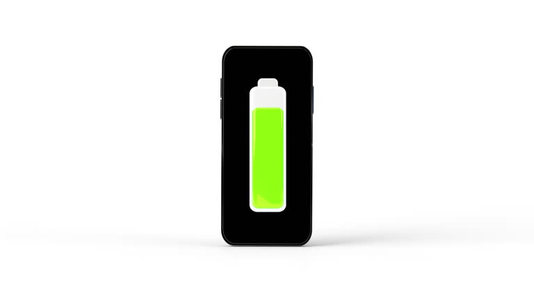 3d Animation cartoon smart phone show of Battery fully charged. Full energy.
