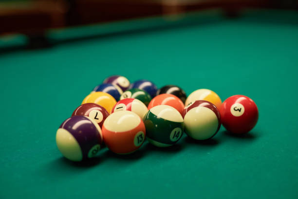 istock Close Up Pool Balls on Green Table in Pool Club 2149264154